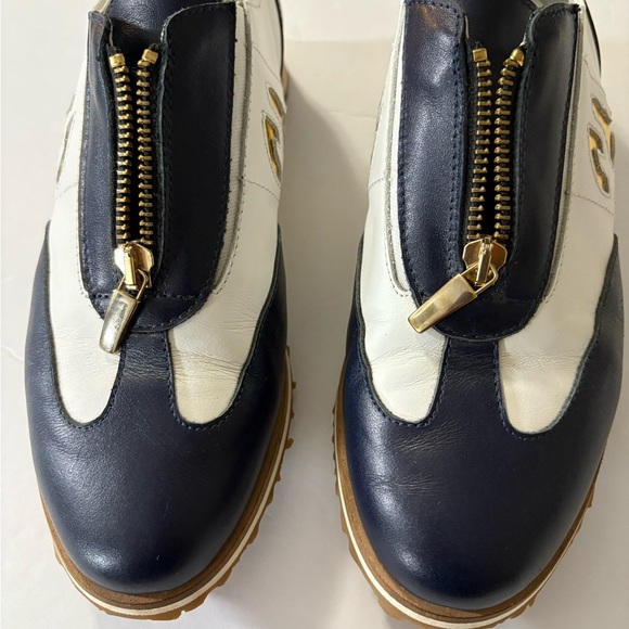 Walter Genuin Woman’s Blue and White Leather Golf Shoes w Gold Zip Closure. 7 - Picture 4 of 13